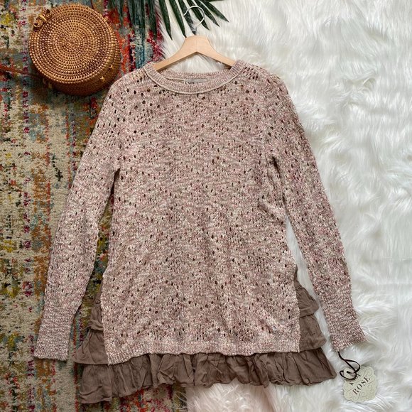 NWT Knox Rose Pink Ruffle Crochet Knit Sweater